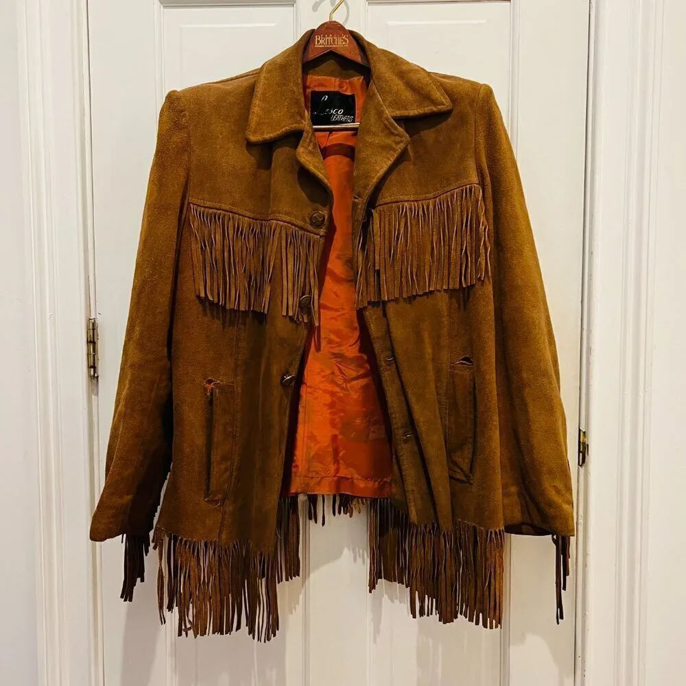 Lesco Leather Vintage 1970s Western Suede Fringe Biker Distressed Jacket Rancher